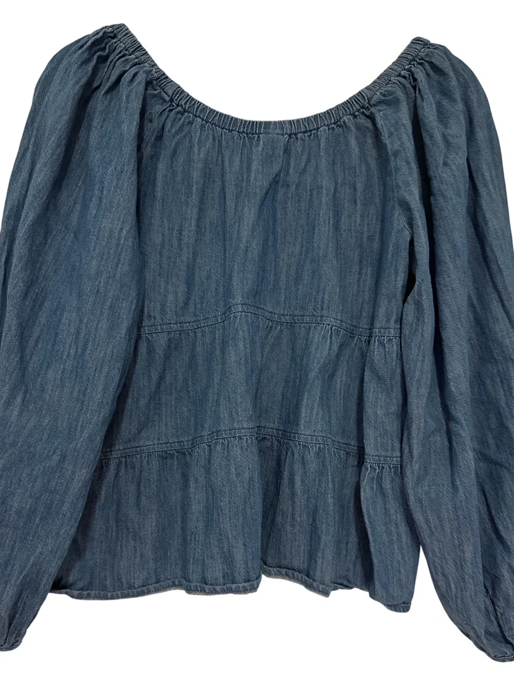 Old Navy Denim-Effect Blue Tiered Peasant Blouse